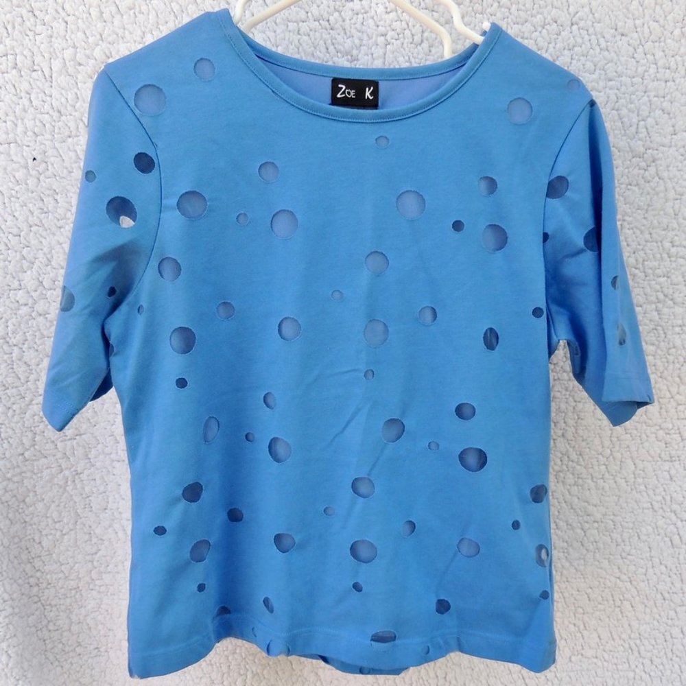Zoe K Blue See Through Poka Dot Short Sleeve Top